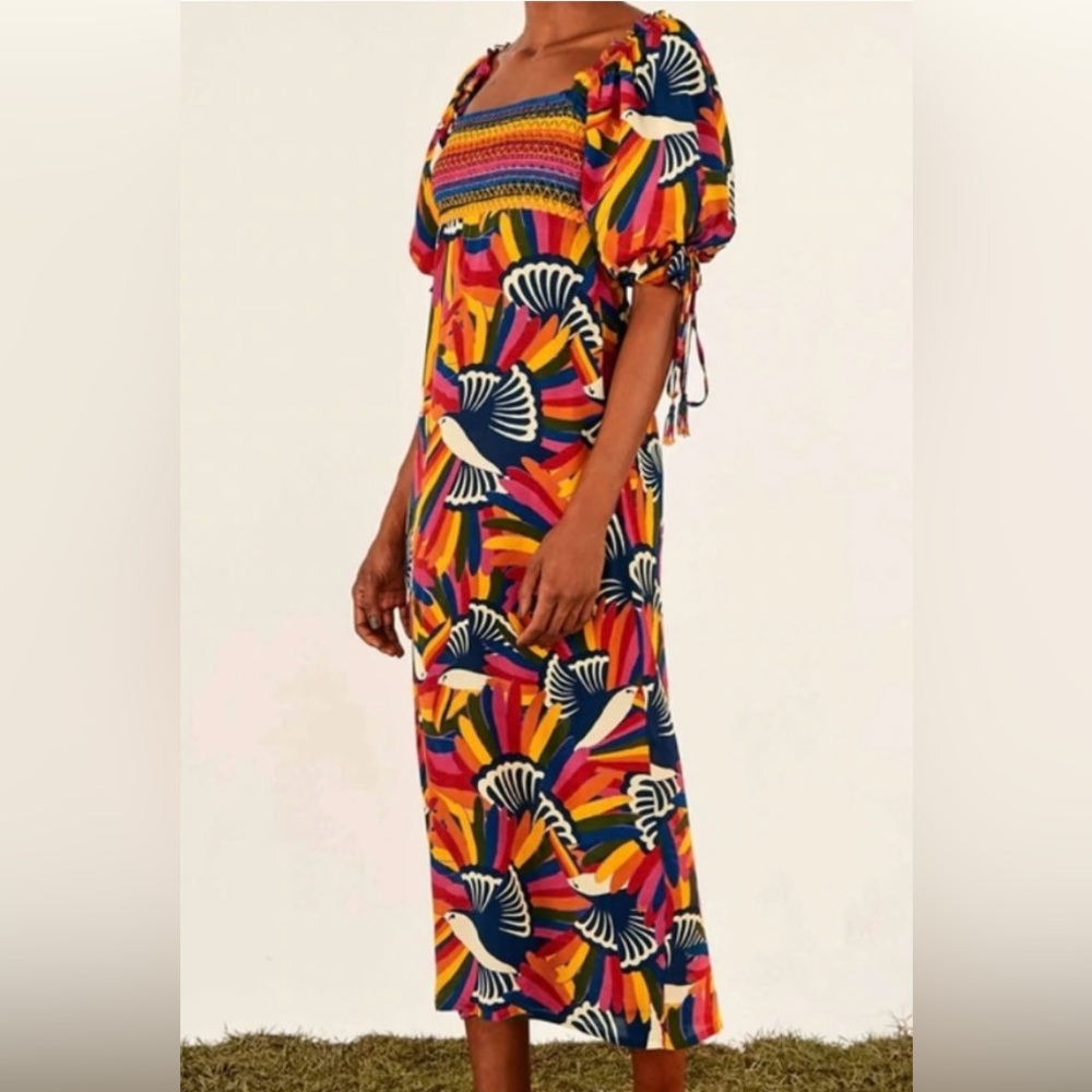 [NWOT] Farm Rio Toucan print, smocked top midi dress